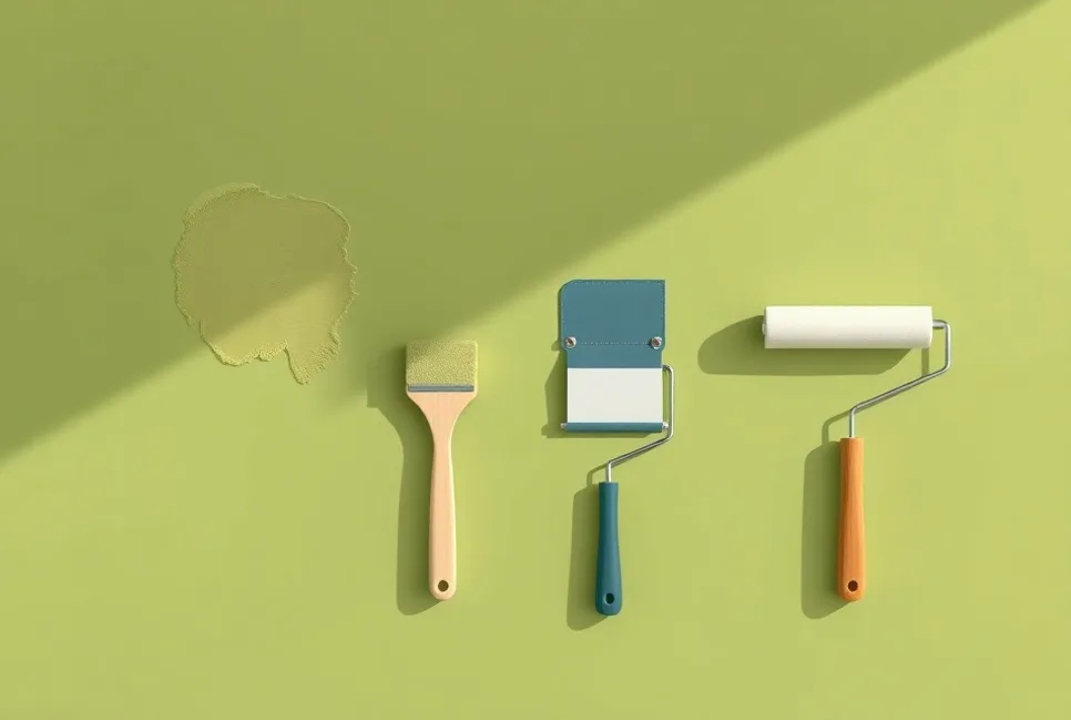 Outils de peinture disposés dans l'ordre des étapes du chantier